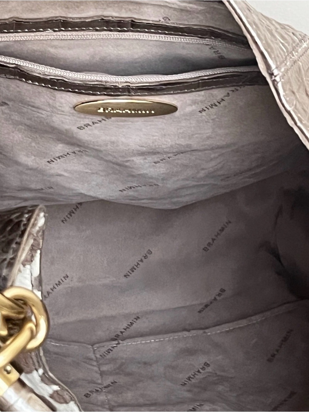 Brahmin Kathleen Exotic Leopard & Croc Leather Hobo Shoulder Bag Gold-tone  EUC - Picture 15 of 15